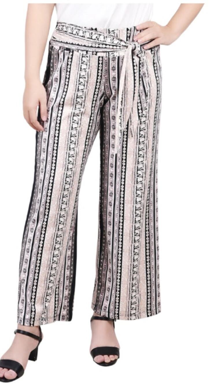 NY Collection NWT Plus Size 3X Mixed Print Jersey Knit Pull-On Wide-Leg Pants